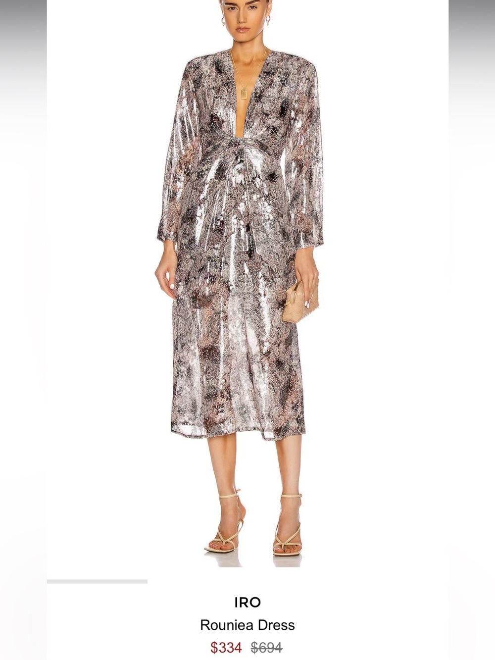 IRO Rouniea Dress Metallic Silver, Pink and Black Midi Dress